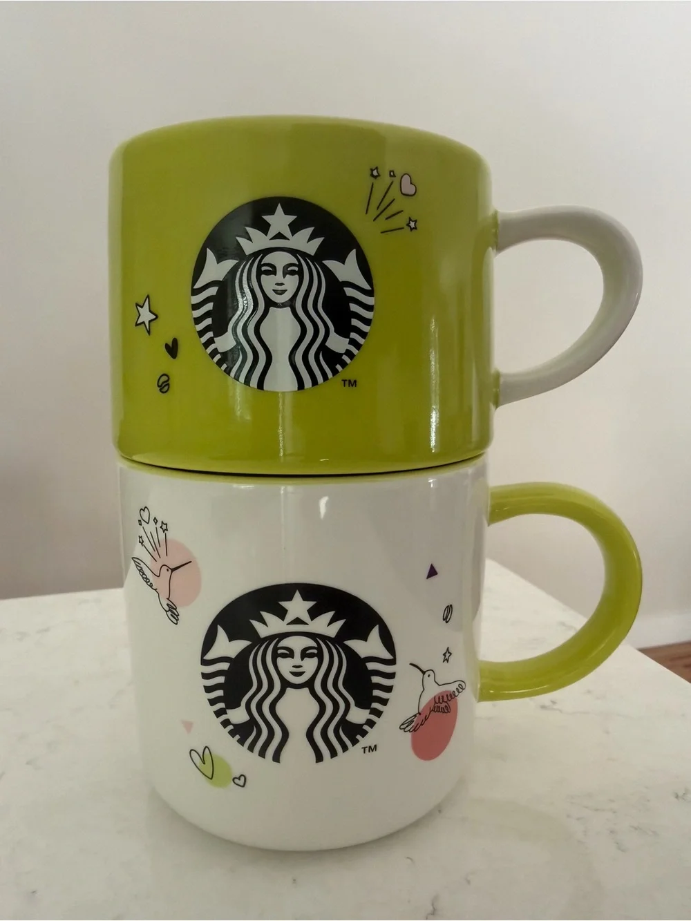 Starbucks Japan 25th Anniversary Stacking Mug & Cup 8oz & 12oz Hummingbird Logo